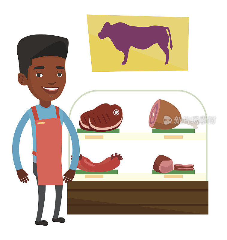 肉店里卖新鲜肉的屠夫