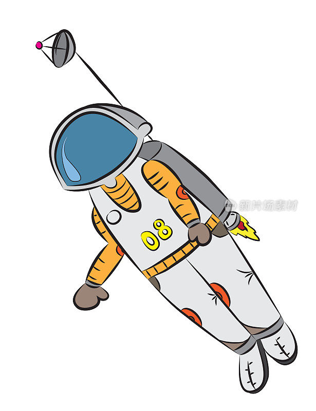 宇航员穿着太空服背着火箭背包在太空中