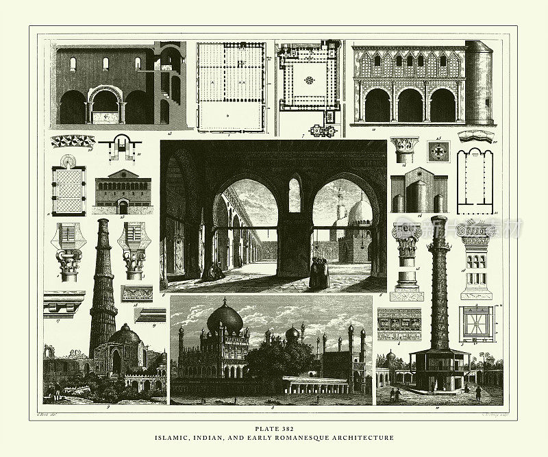 雕刻古董，伊斯兰，印度和早期罗马式建筑雕刻古董插图，出版于1851年