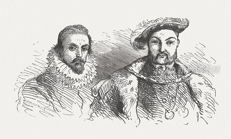 詹姆斯六世和亨利八世，木版，1876年出版