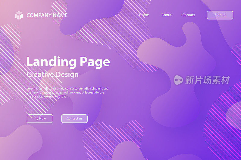登陆页面模板-在紫色渐变背景上使用流体形状的抽象设计