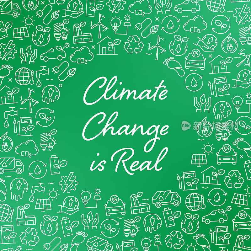 气候变化是真实的-绿色能源和自然概念向量模式和抽象背景。