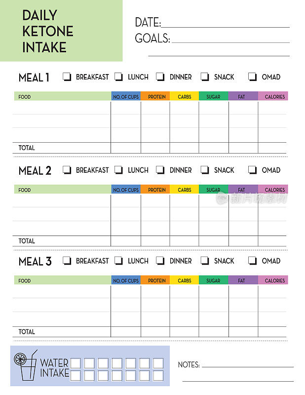 生酮饮食计划日历组织者设计模板