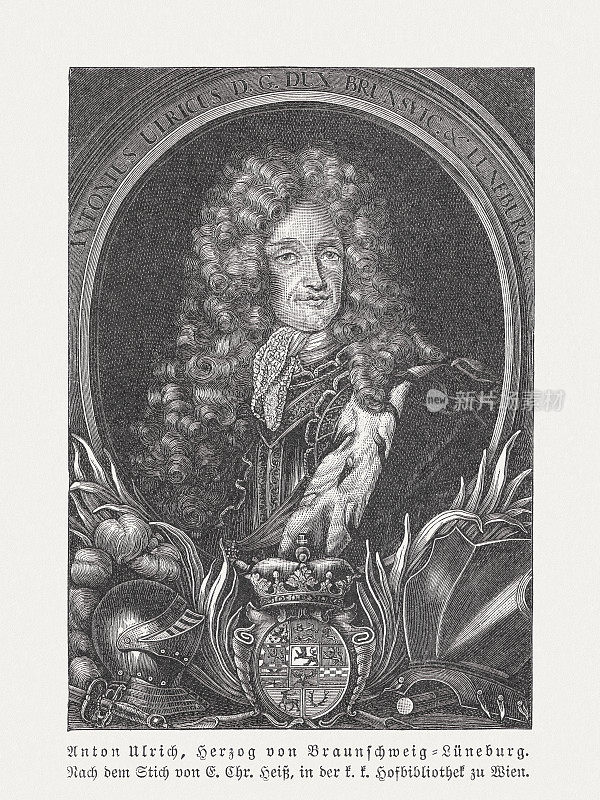 安东尼・乌尔里希，Brunswick-Wolfenbüttel公爵(1633-1714)，木刻，1897年出版