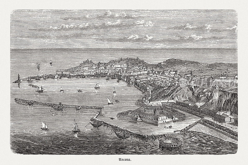 意大利安科纳的历史观，木刻，出版于1893年