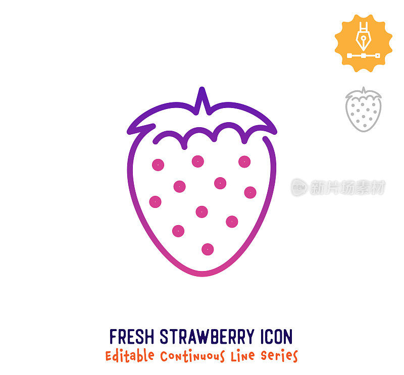 新鲜草莓连续线可编辑的描线