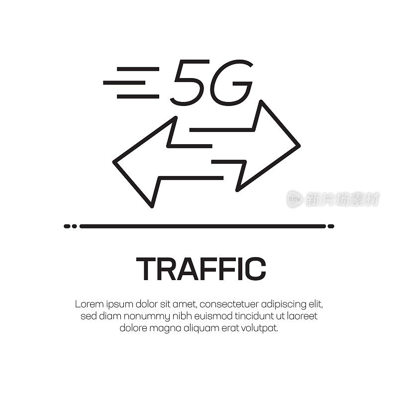 5G互联网流量矢量线图标-简单细线图标，优质设计元素