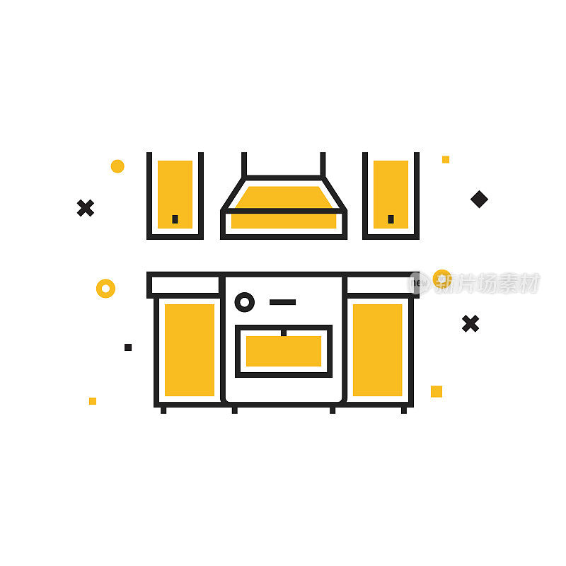 厨房平面线图标,轮廓矢量符号插图。