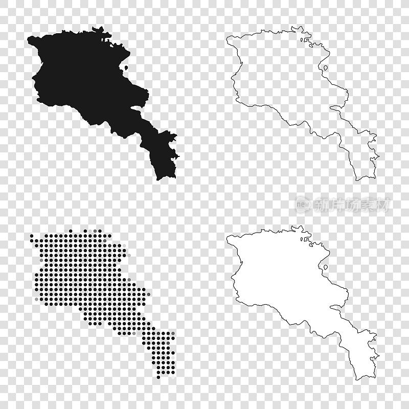 亚美尼亚地图设计-黑色，轮廓，马赛克和白色