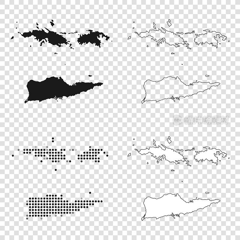 美属维尔京群岛地图设计-黑色，轮廓，马赛克和白色