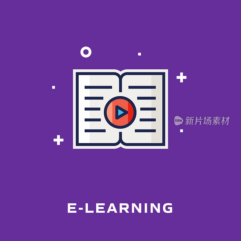 E-Learning平面线图标，轮廓矢量符号插图。