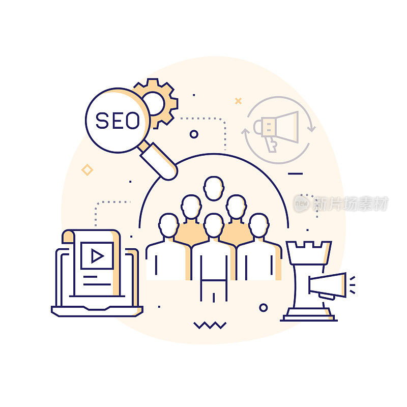 入站营销相关线路图标。向量符号说明。