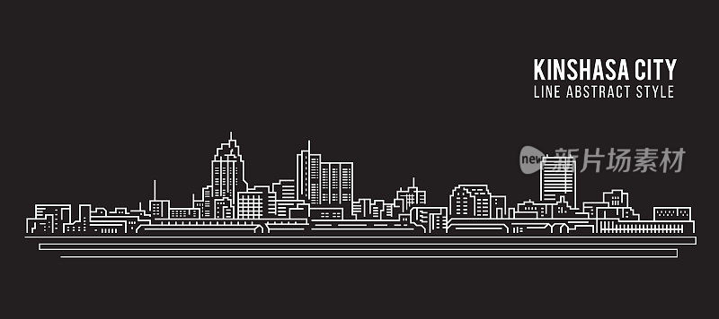 城市景观建筑线条艺术矢量插图设计-金沙萨市