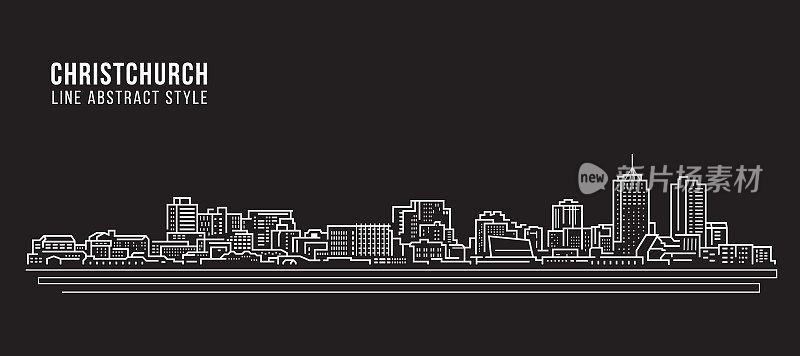 城市景观建筑线条艺术矢量插图设计-基督城