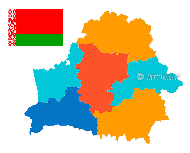 白俄罗斯的地图。矢量Vintage插图与地区，边界和国旗