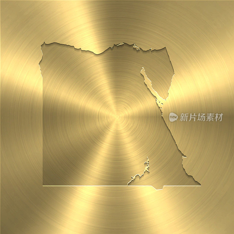 埃及地图上的黄金背景-圆形拉丝金属纹理