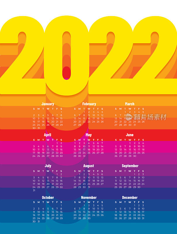 新年快乐，2022年日历背景为您的圣诞节
