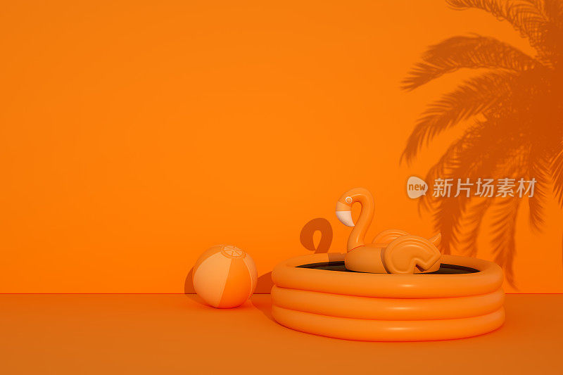 暑假旅游概念,充气游泳池,橙色背景