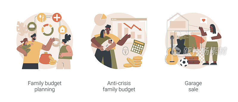 家庭预算计划抽象概念矢量插图。