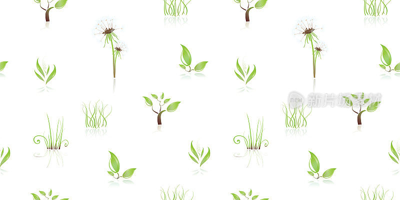 各种植物无缝的白色背景图案-像素完美