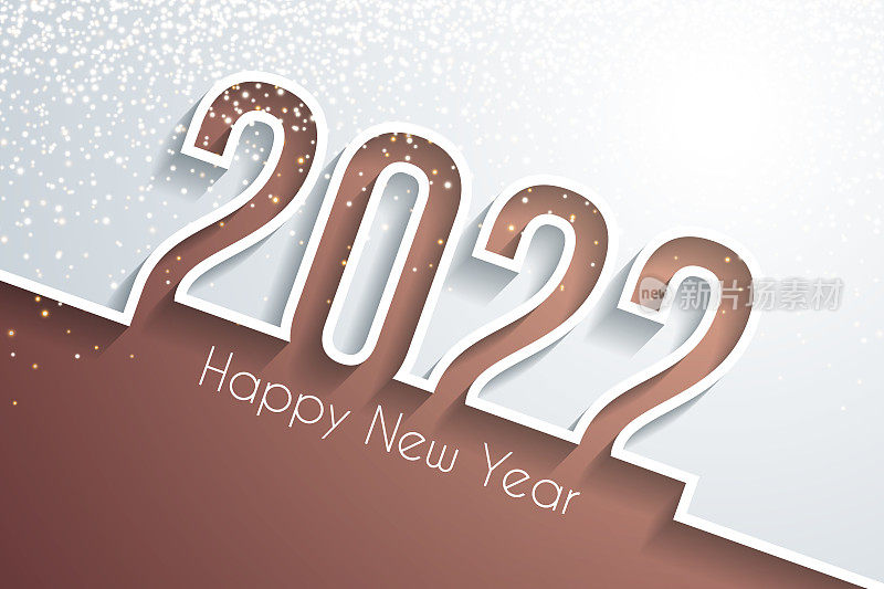 祝2022年新年快乐，金色闪光-白色背景