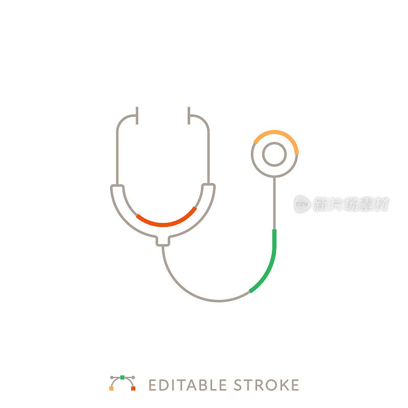 听诊器多色线图标与可编辑的Stroke