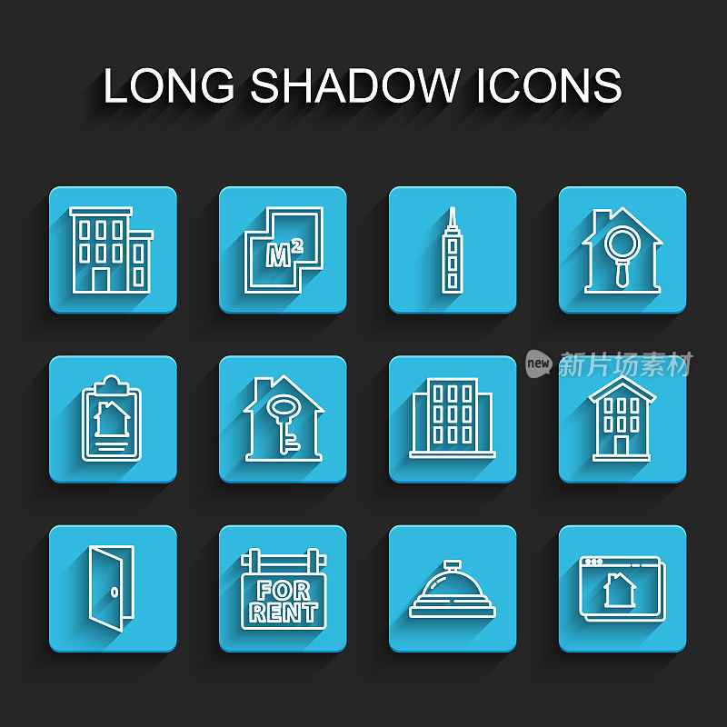 设置“关门”、“出租”、“房屋”、“酒店服务铃”、“网上房产”、“钥匙”、“图标”。向量
