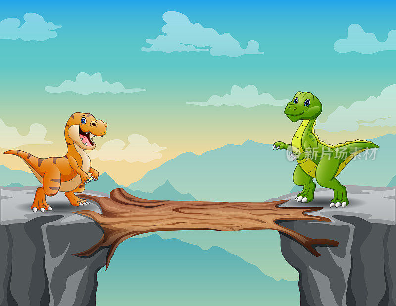 恐龙在悬崖上的卡通插图