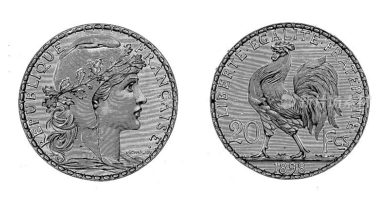 古董插图:20法郎硬币