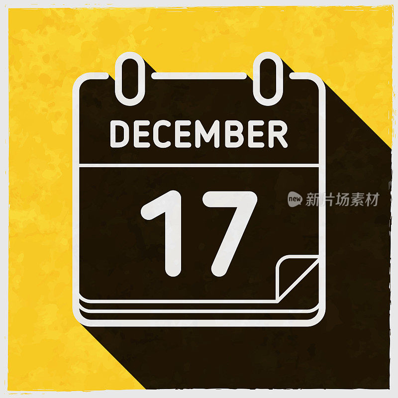 12月17日。图标与长阴影的纹理黄色背景