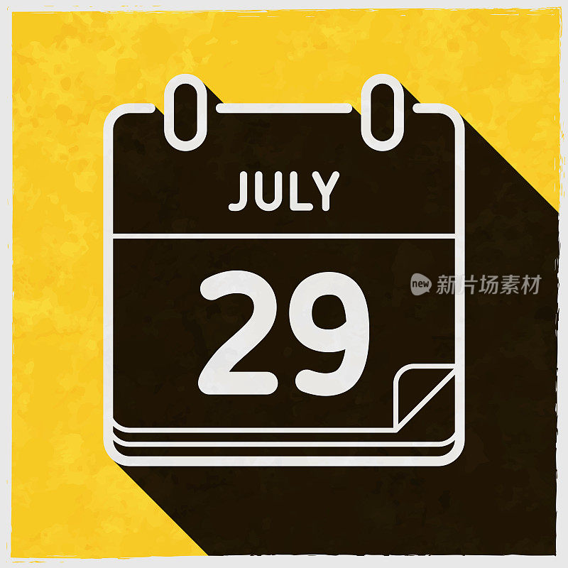 7月29日。图标与长阴影的纹理黄色背景