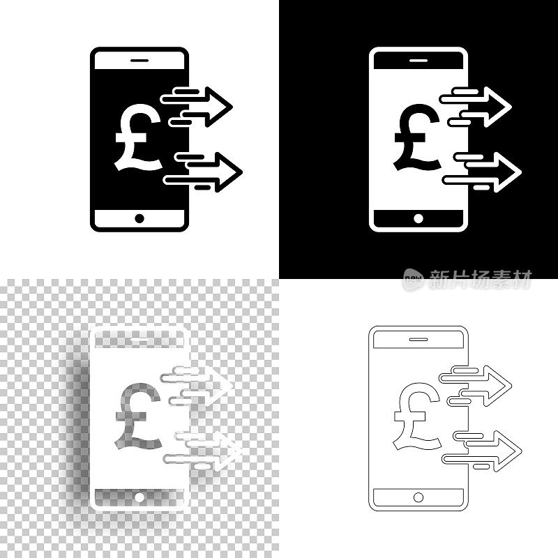 用智能手机发送庞德。图标设计。空白，白色和黑色背景-线图标
