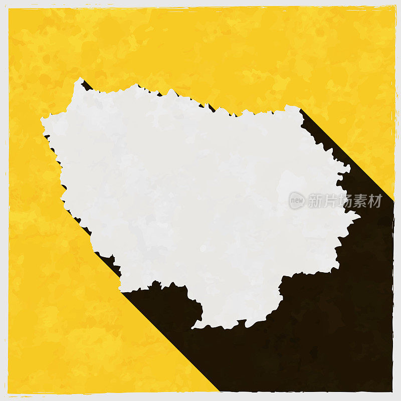 法兰西岛地图与纹理黄色背景上的长阴影