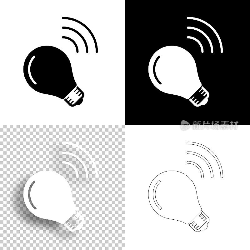 聪明的灯泡。图标设计。空白,白色和黑色背景-线图标