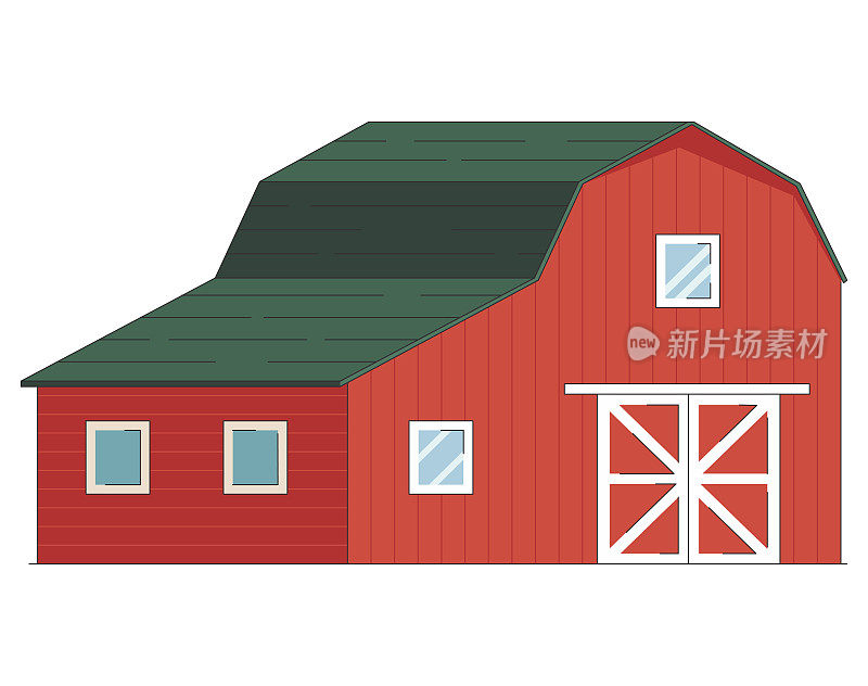 红色的木谷仓隔离在农场里