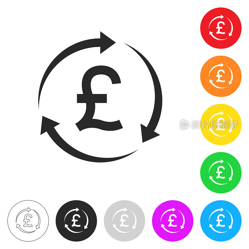 英镑重新加载。彩色按钮上的图标