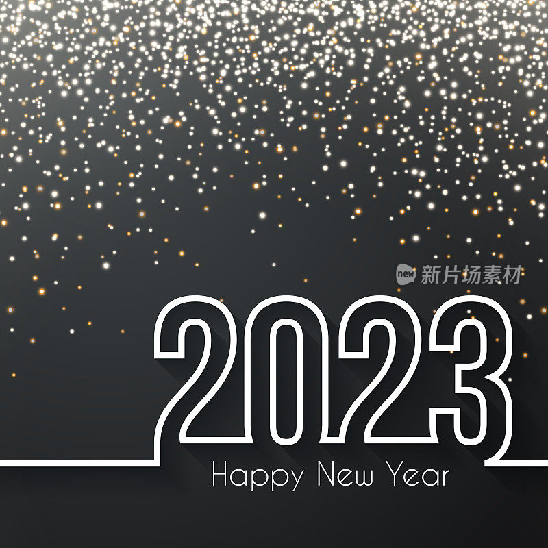 2023年新年快乐,金色闪光-黑色背景