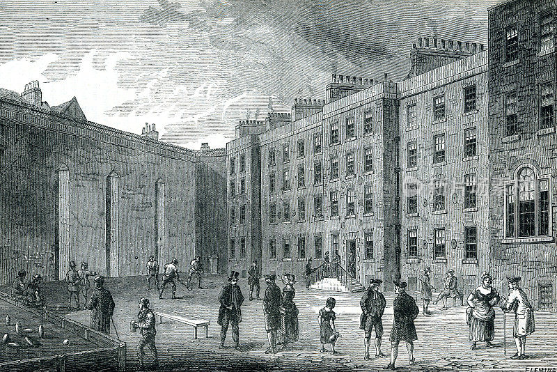 19世纪英国伦敦的舰队监狱庭院