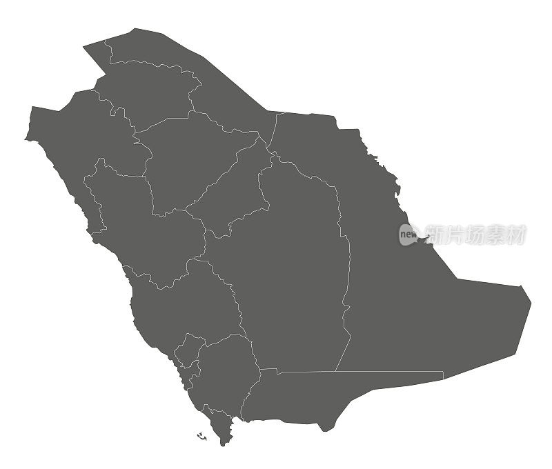 标有省份和行政区划的沙特阿拉伯矢量空白地图。可编辑和明确标记层。
