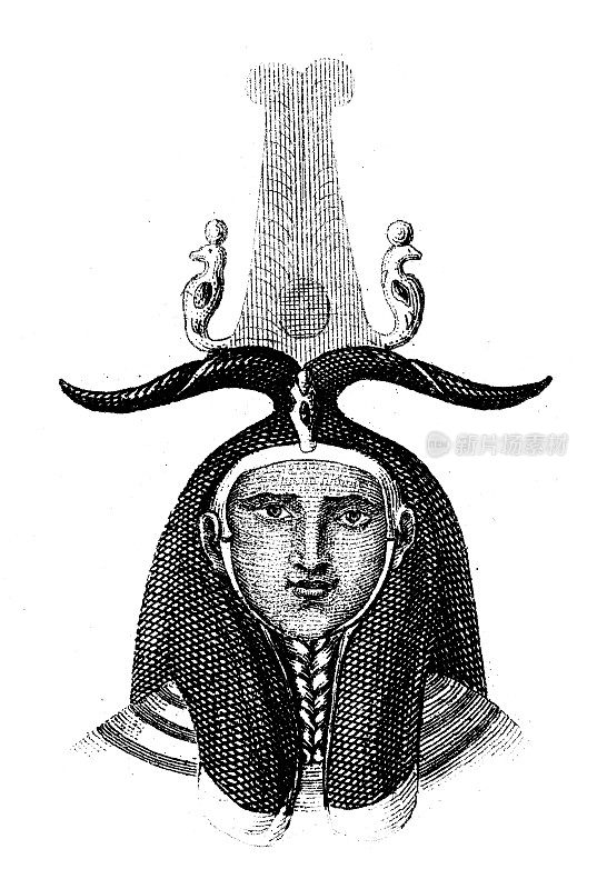 古董雕刻插图，文明，埃及人:皇家头饰