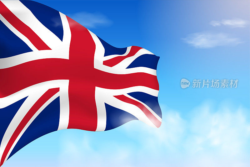 英国国旗飘扬在云端。