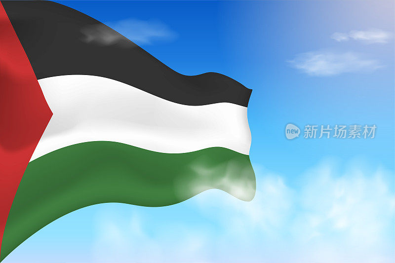 巴勒斯坦国旗在云端。
