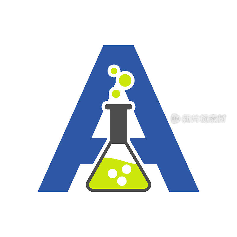 字母A实验室标志概念为科学，保健，医疗，实验室，化学和自然符号