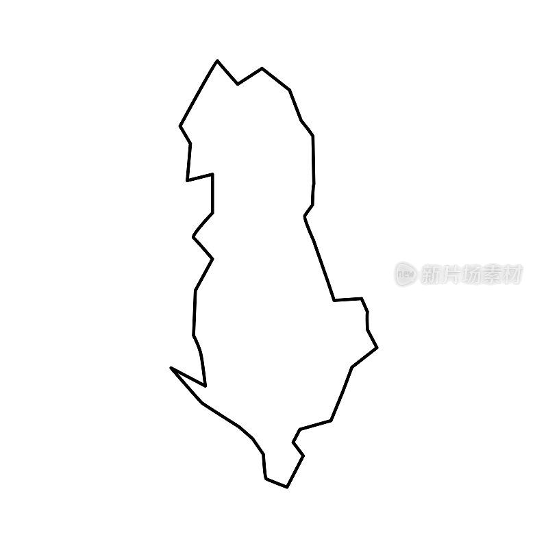 阿尔巴尼亚的地图。阿尔巴尼亚线形风格。线性图标