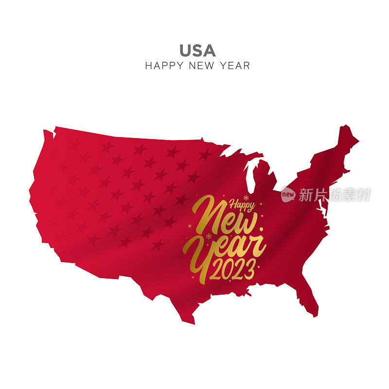 美国地图新年概念设计。2023新年好概念广告，横幅，传单和传单。矢量插图。