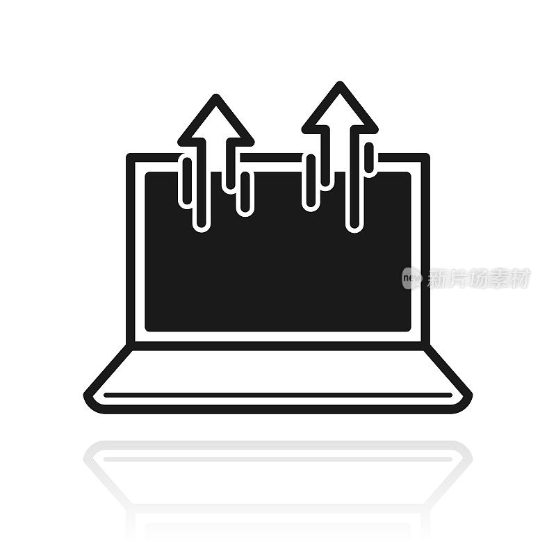 从笔记本电脑发送。白色背景上反射的图标