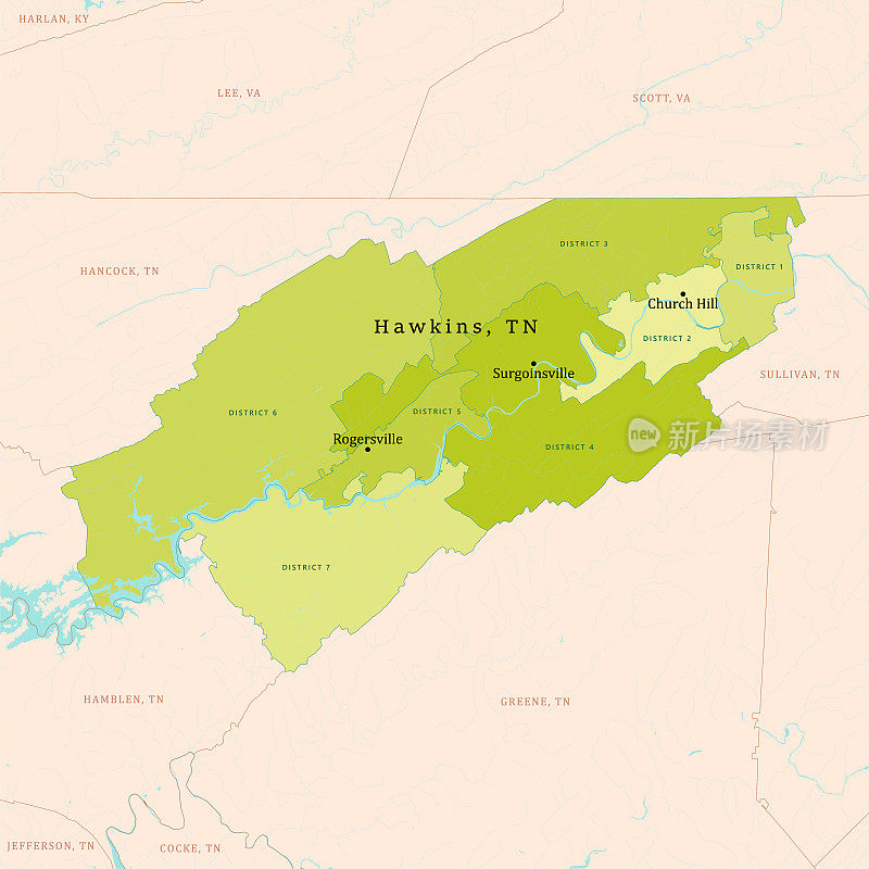 TN霍金斯县矢量地图绿色