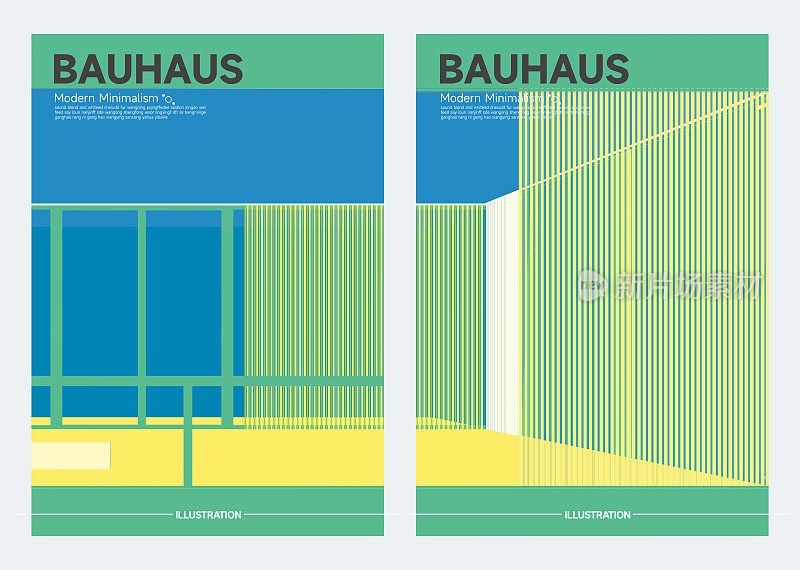现代极简主义包豪斯风格的建筑结构办公空间海报收集