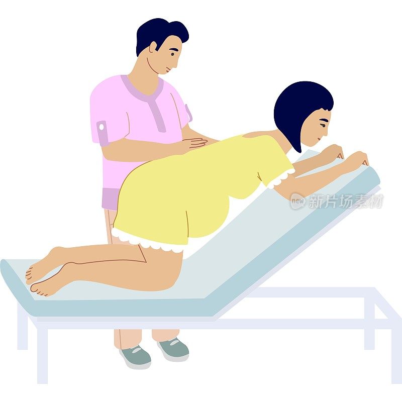 孕妇在医院沙发上的孩子出生位置矢量图标隔离在白色背景上