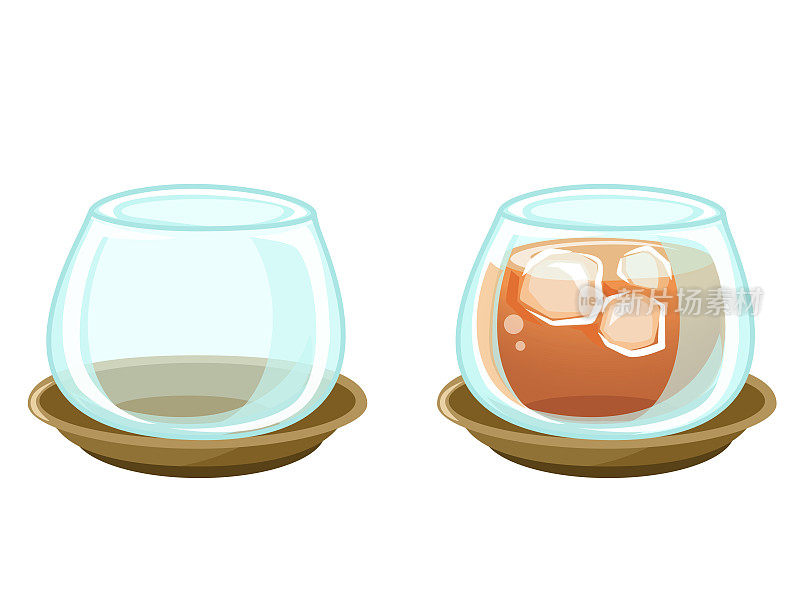 冷茶杯和冷茶杯图标设置与大麦茶。矢量图